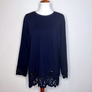 SOFT SURROUNDINGS Wool Cashmere Blend Sweater Tunic 1X Lace Trim Dk Navy